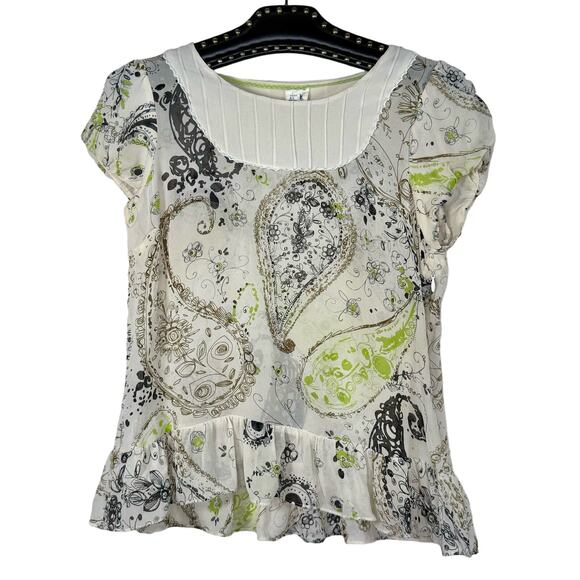 Edme & Esyllte Paisley Print Sheer Silk Peplum Blouse 6 - Picture 9 of 9